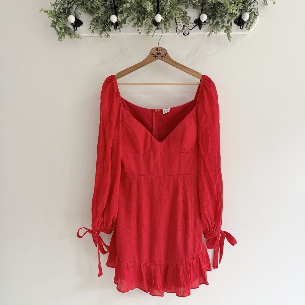 Selfie Leslie Women's Balloon Sleeve Molded Bust Dress Red Size Large rr5661